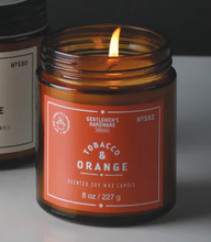 Load image into Gallery viewer, Candle -  Glass Jar Amber with Metal Lid - Gentlemen&#39;s Hardware - Tobacco &amp; Orange Scent
