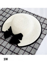 Load image into Gallery viewer, Hats - Wide Brim Straw Sun/Beach Hat with Bow - White/Black
