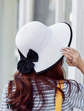 Load image into Gallery viewer, Hats - Wide Brim Straw Sun/Beach Hat with Bow - White/Black

