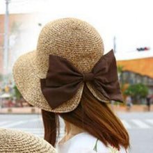 Load image into Gallery viewer, Hats - Wide Brim Straw Sun/Beach Hat with Bow - Brown
