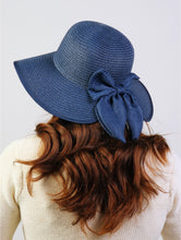 Load image into Gallery viewer, Hats - Wide Brim Straw Sun/Beach Hat with Bow - Blue
