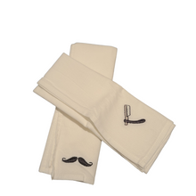 Load image into Gallery viewer, Pocket Handkerchief Set - Embroidered Moustache &amp; Razor (Set of 2)
