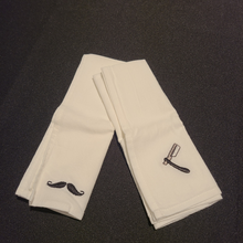 Load image into Gallery viewer, Pocket Handkerchief Set - Embroidered Moustache &amp; Razor (Set of 2)
