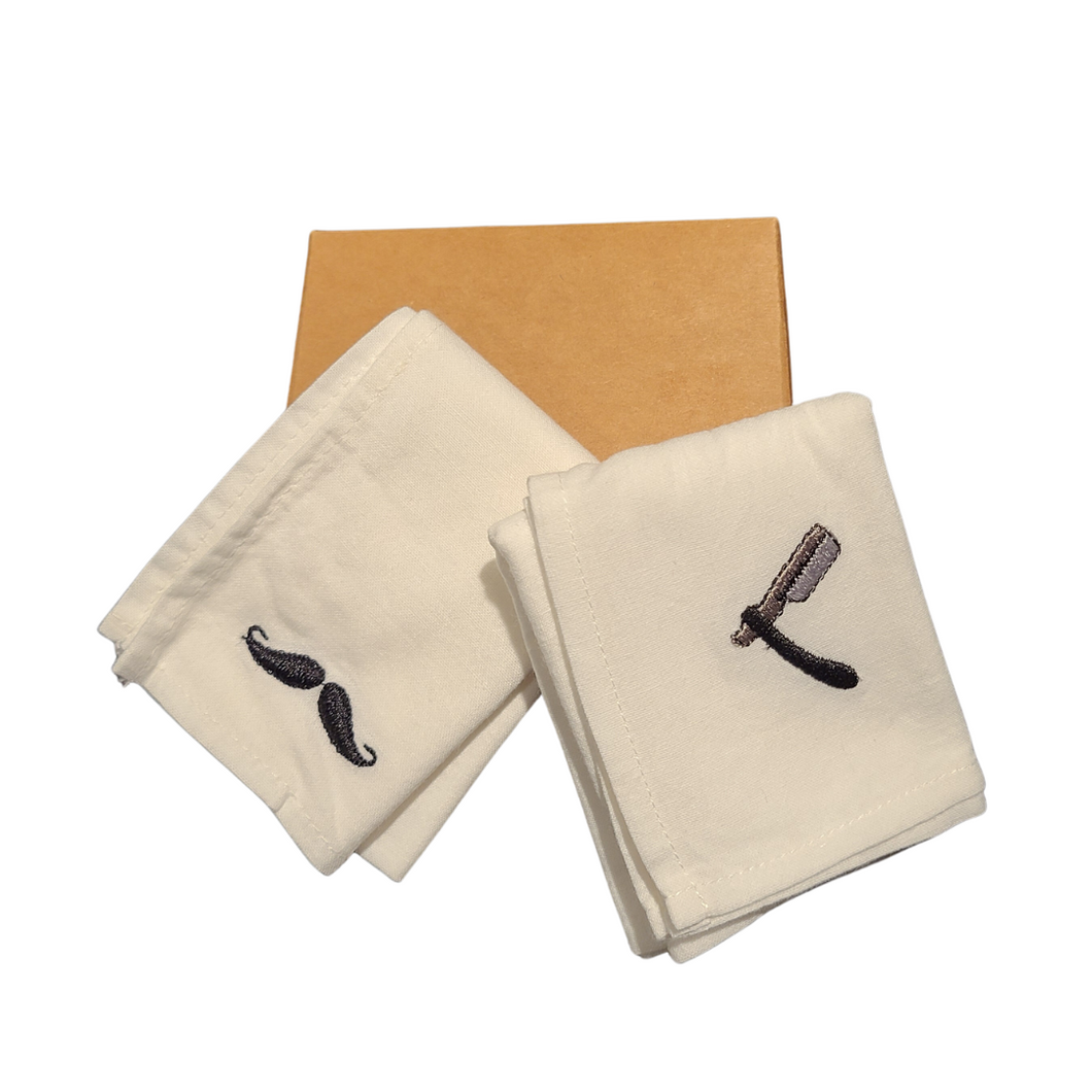 Pocket Handkerchief Set - Embroidered Moustache & Razor (Set of 2)