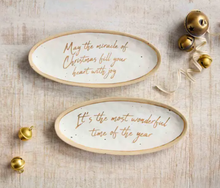 Load image into Gallery viewer, Holiday Kitchen - Mud Pie Stoneware Gold Serving Platter - &quot;Most Wonderful Time&quot;
