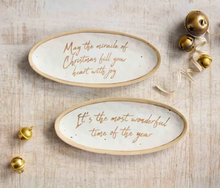 Load image into Gallery viewer, Holiday Kitchen - Mud Pie Stoneware Gold Serving Platter - &quot;May The Miracle of Christmas&quot;
