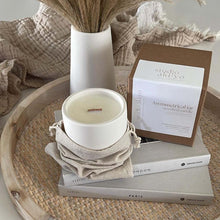 Load image into Gallery viewer, Candle - Jesmonite Jar White with Wood Wick - Asymmetrical  - Pumpkin Chai Scent
