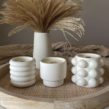 Load image into Gallery viewer, Candle - Jesmonite Jar White with Wood Wick - Asymmetrical - Honey Fig &amp; Ginger Scent
