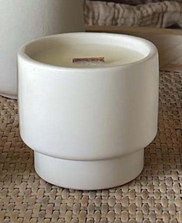 Candle - Jesmonite Jar White with Wood Wick - Asymmetrical  - Pumpkin Chai Scent