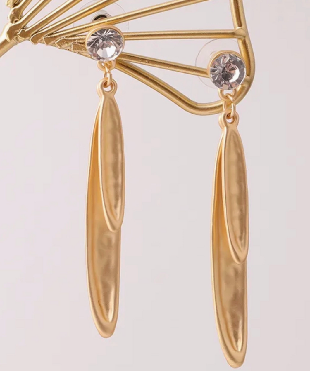 Earrings - Organic Leaf Crystal Drop - Gold