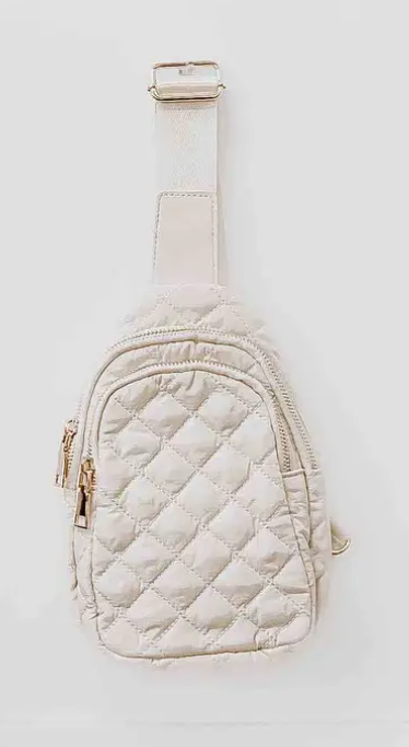 Crossbody Sling Belt Bag - Pinelope Puffer - Cream