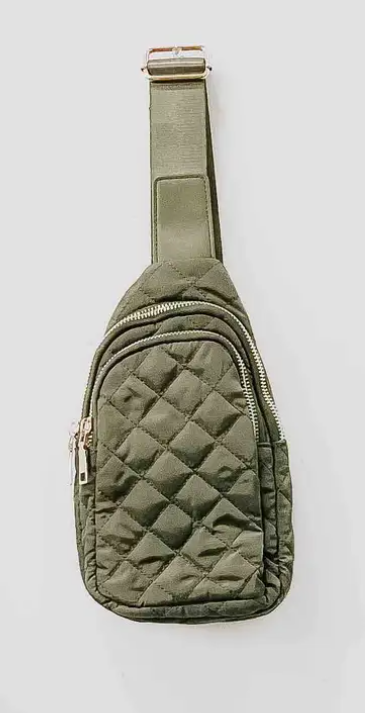 Crossbody Sling Belt Bag - Pinelope Puffer - Olive