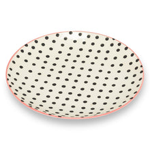 Load image into Gallery viewer, Mug and Dessert Plate Stoneware Set - Black &amp; White Polka Dot with Pink Accent (2 Pieces)
