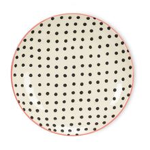 Load image into Gallery viewer, Mug and Dessert Plate Stoneware Set - Black &amp; White Polka Dot with Pink Accent (2 Pieces)
