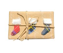 Load image into Gallery viewer, Holiday Kitchen - Mud Pie Bar Soaps - Kraft Paper &amp; Fabric Wrapped with Various Christmas Embellishments (Set of 2)
