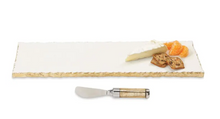 Load image into Gallery viewer, Charcuterie Board &amp; Spreader Set - Mud Pie White Marble Serving Slab with Gold Foil Trim &amp; Gold Mercury Glass Handled Spreader (2 Pieces)

