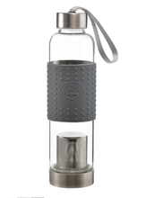 Load image into Gallery viewer, Water Bottle - Clear Marino Glass with Stainless Steel Lid &amp; Strap and Detachable Infuser

