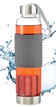 Load image into Gallery viewer, Water Bottle - Clear Marino Glass with Stainless Steel Lid &amp; Strap and Detachable Infuser
