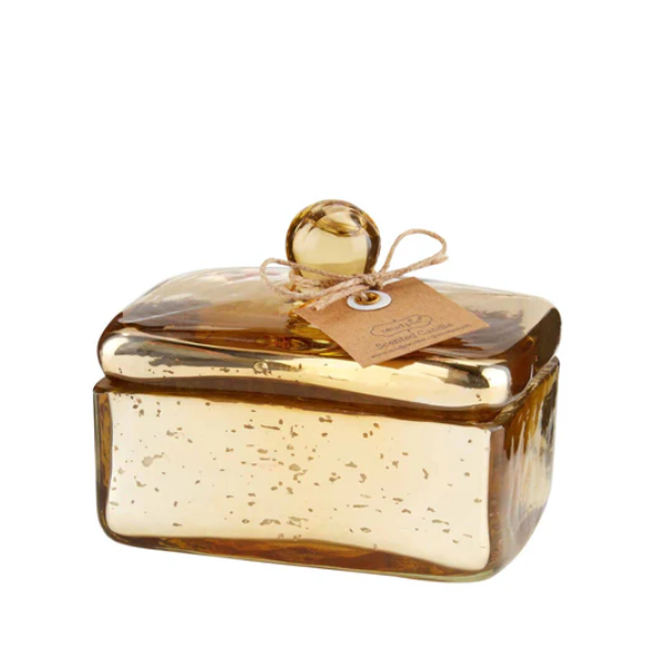 Holiday Decor - Candle - Mud Pie Mercury Glass Box with Lid - Gold - Frosted Fir Scent