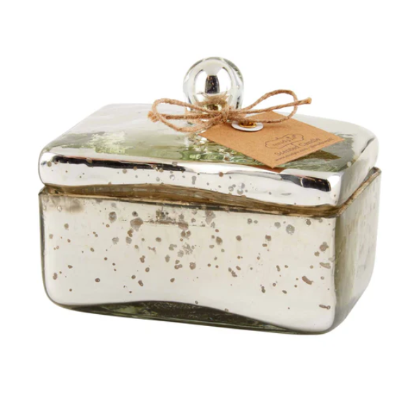 Holiday Decor - Candle - Mud Pie Mercury Glass Box with Lid - Silver - Frosted Fir Scent