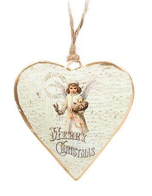 Holiday Ornaments - Vintage Children Metal Hearts