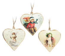 Load image into Gallery viewer, Holiday Ornaments - Vintage Children Metal Hearts
