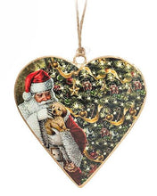 Load image into Gallery viewer, Holiday Ornaments - Vintage Santa Metal Hearts
