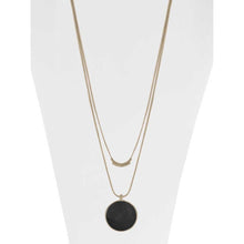 Load image into Gallery viewer, This unique and elegant double chain gold necklace has a beautiful black resin pendant that will make a statement.  Easily adjustable and very versatile, it can be worn in so many ways to compliment any outfit. Adjustable
