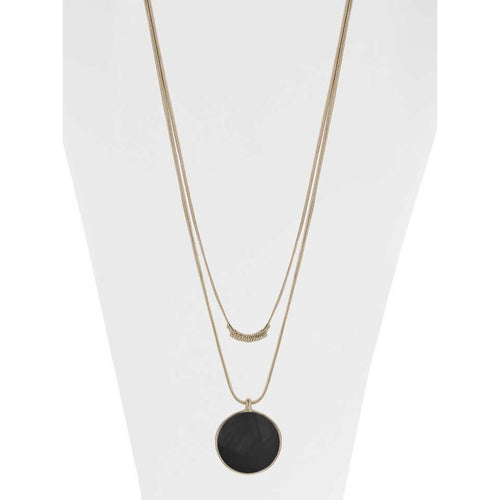 This unique and elegant double chain gold necklace has a beautiful black resin pendant that will make a statement.  Easily adjustable and very versatile, it can be worn in so many ways to compliment any outfit. Adjustable