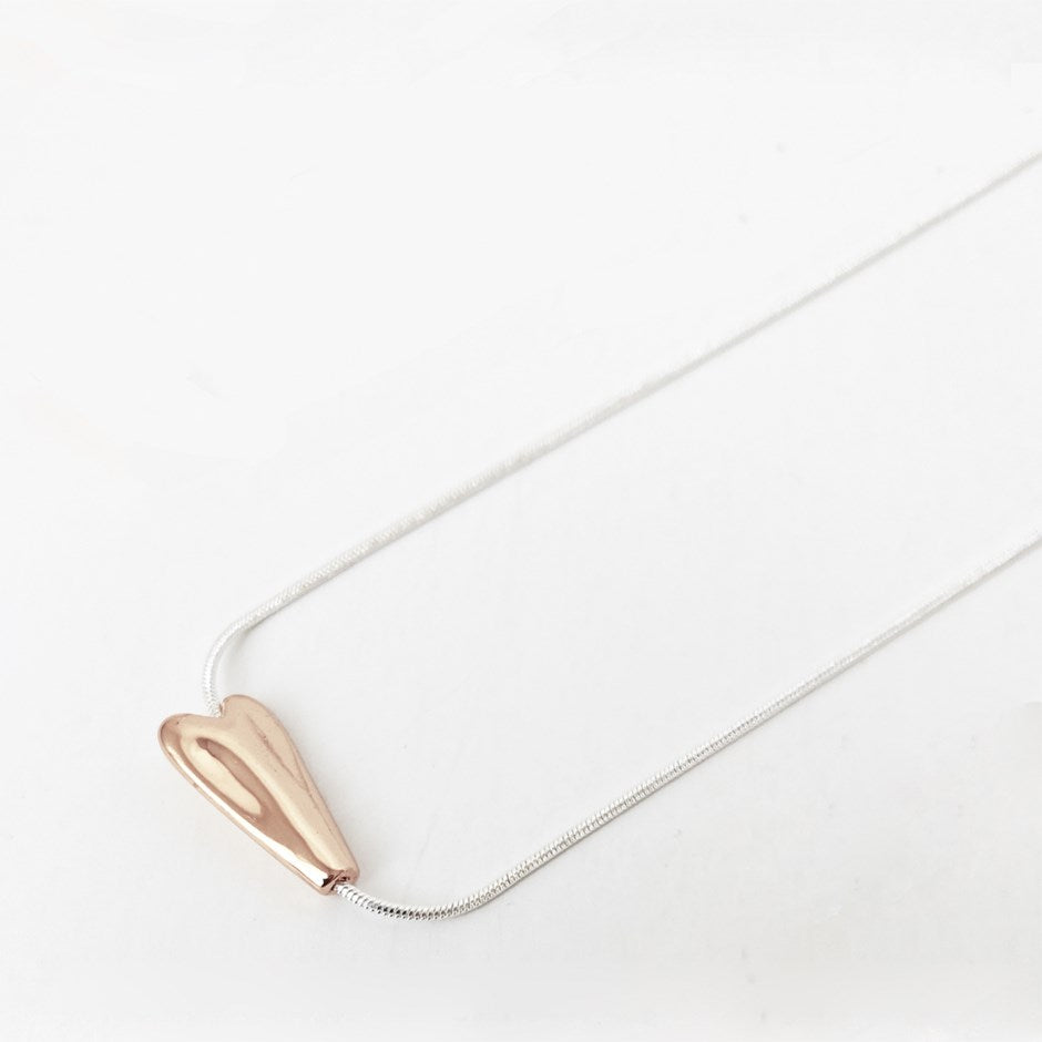 Necklace - Silver Chain with Rose Gold Plated Small Heart Pendant