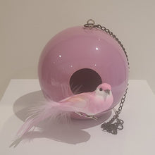 Load image into Gallery viewer, The beautiful pink ceramic ball birdhouse is inspired by the natural form of birds nests. It&#39;s a whymsical, fun and stylish look for any indoor/outdoor decor. It comes as a suspended birdhouse, which you can hang from a branch or wallhook. Dimensions: 5&quot; x 5&quot; Material: Ceramic

