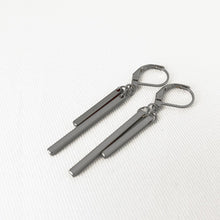 Load image into Gallery viewer, Earrings - Matte Hematite Metallic Asymmetric Double Stick Dangling
