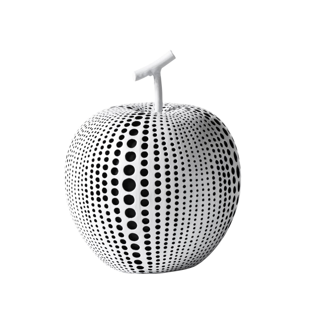This charming resin white apple figure features a painted debossed textured dot pattern to highlight its modern form, giving it a twist to traditional apple decorations.  This whimsical decorative accent makes a fun, yet bold statement when perched on a shelf or table in the kitchen or living room. Display it on its own or pair it with its complementary black resin pear for a unique look as shown.  Perfect for Birthdays, Housewarming, Bridal Shower or Teachers gift.  Size:  5d x 6.25h