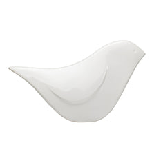 Load image into Gallery viewer, This beautiful Finch Mod ceramic bird sculpture is a modern nature inspired piece with a fresh urban feel.  Hand crafted with a contemporary design, that will look stunning in any decor setting.  Size: 11w&quot; x 3.25d&quot; x 6.5h&quot;  Material:  Ceramic
