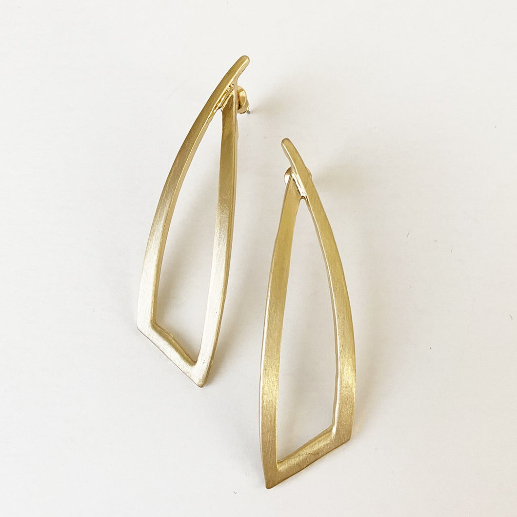 Earrings - Gold Brushed Long Geometric Metallic
