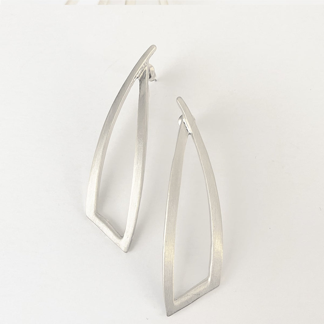 Earrings - Silver Brushed Long Geometric Metallic
