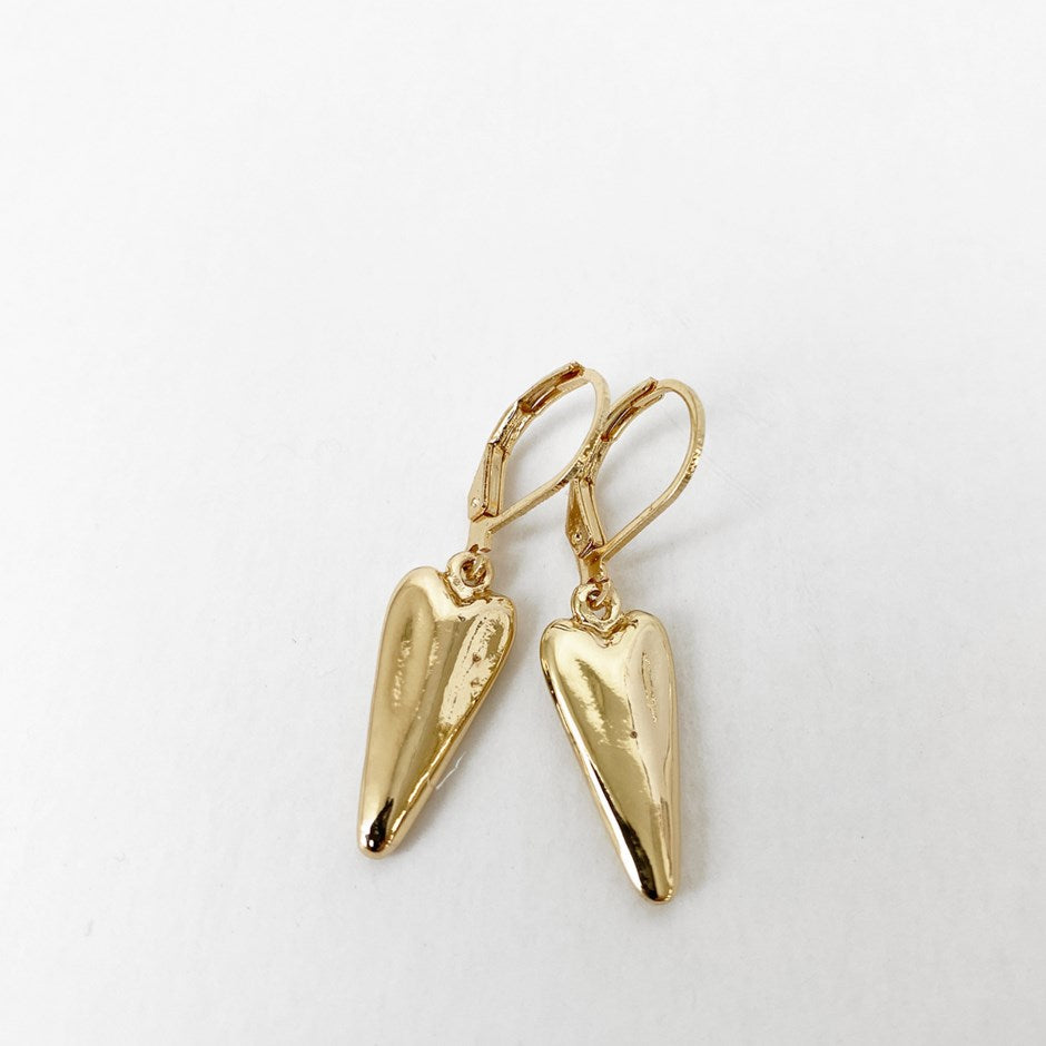 Earrings - Gold Medium Dangling Metallic Heart