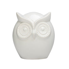 Load image into Gallery viewer, This whimsical ceramic owl sculpture is a modern nature inspired piece with a fresh urban feel.  Hand crafted with a contemporary design, that will look stunning in any decor setting.  Size: 4.75w&quot; x 3.25d&quot; x 5.25h&quot;  Material:  Ceramic
