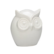 Load image into Gallery viewer, This whimsical ceramic owl sculpture is a modern nature inspired piece with a fresh urban feel.  Hand crafted with a contemporary design, that will look stunning in any decor setting.  Size: 4.75w&quot; x 3.25d&quot; x 5.25h&quot;  Material:  Ceramic
