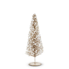 Load image into Gallery viewer, Create a winter wonderland on your mantel, sideboard or dining room table with these charming bottle brush Christmas trees. Crafted from sisal fiber sprayed with festive glitter and sprinkled with a dust of snow on their branches. Small:  12&quot;H
