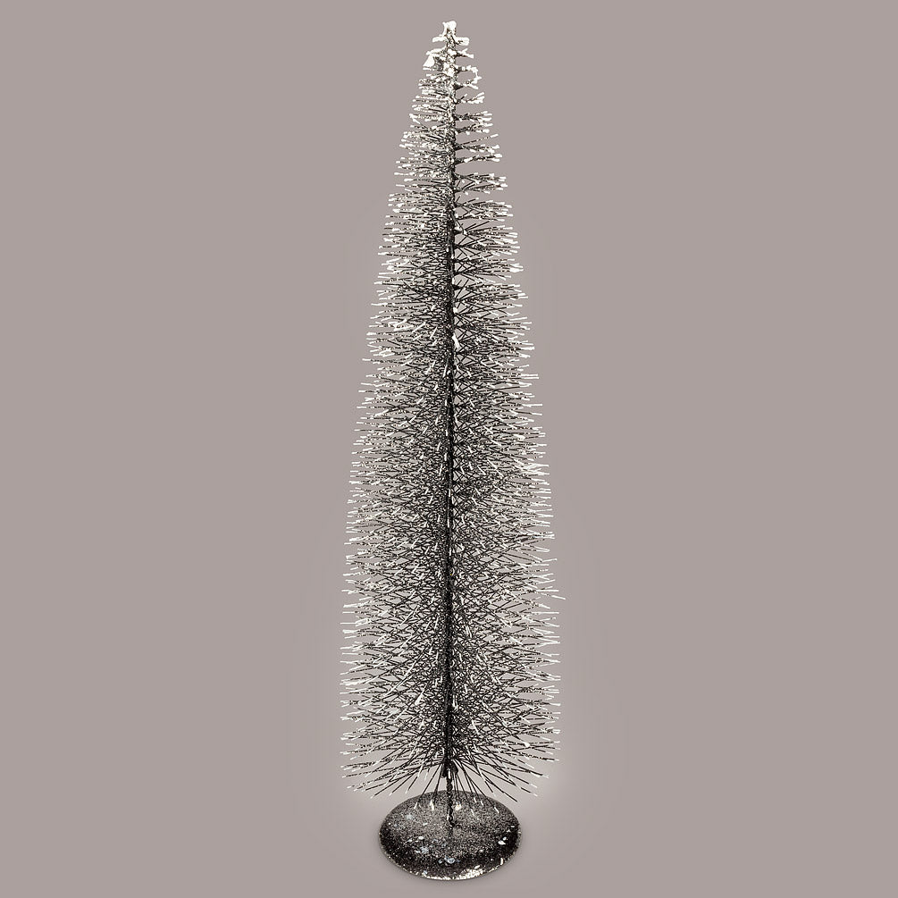 Create a winter wonderland on your mantel, sideboard or dining room table with these charming bottle brush Christmas trees in on-trend hues. Crafted from sisal fiber sprayed with festive glitter and perched on metal stands. Colour: Dark Grey. Extra Large  24