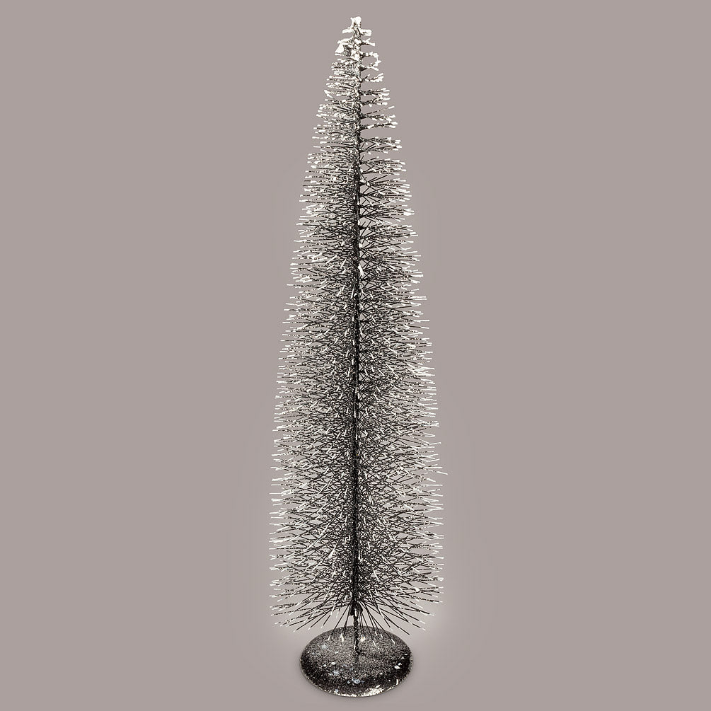 Create a winter wonderland on your mantel, sideboard or dining room table with these charming bottle brush Christmas trees in on-trend hues. Crafted from sisal fiber sprayed with festive glitter and perched on metal stands. Colour: Dark Grey. Extra Large  24