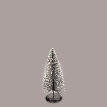 Load image into Gallery viewer, Create a winter wonderland on your mantel, sideboard or dining room table with these charming bottle brush Christmas trees in on-trend hues. Crafted from sisal fiber sprayed with festive glitter and perched on metal stands. Colour: Dark Grey. Extra Small:  8&quot;H
