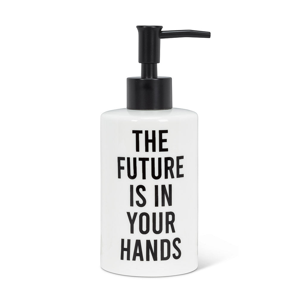 Soap Pump - Ceramic White with Black Inscribed 