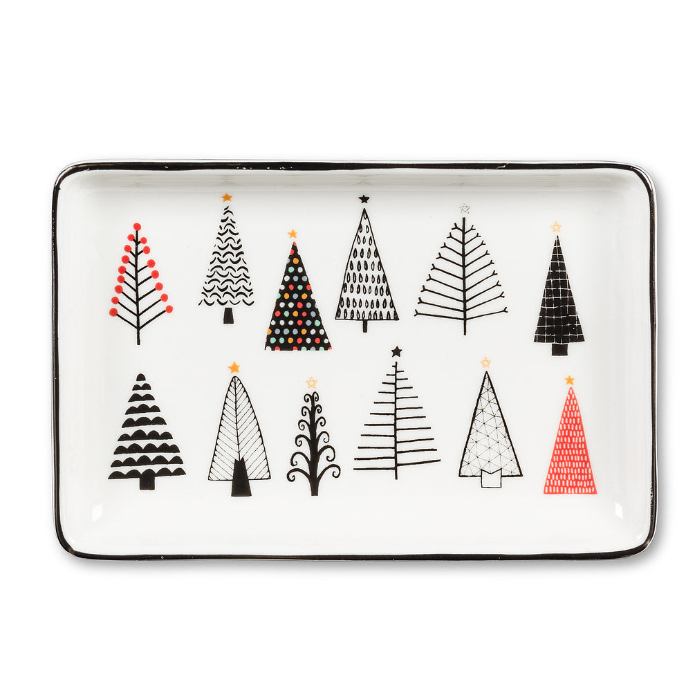 Holiday Decor - Trinket Plate - Stoneware Small Urban Trees