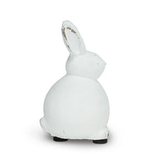 Load image into Gallery viewer, These adorable Sitting Bunny figurines make a delightful finishing touch for all your Easter decor. The simple yet elegantly white colour and stylized shape of the rabbits are the perfect complement to any spring decor, especially colourful flowers, eggs and more.  Perfect for any mantel, countertop, tabletop or coffee table.    Each Set Includes:  (1) Medium Bunny - 5.5&quot;H (1) Small Bunny - 4&quot; H Material: Cement
