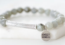 Load image into Gallery viewer, The Haze Glitz Beaded Bracelet in Silver is an absolute stunner because of the rhinestone paved bar nestled between stone beads. Each rhinestone paved bar is plated in silver and will stand the test of time for your collection. This bracelet is also great to stack with other bracelets to really bring an exquisite look all together. Exclusively from Kinsley Armelle.   Details:  Style: Beaded Material: Labradorite + Rhinestones Size: 6.5 - 8 Inch Circumference
