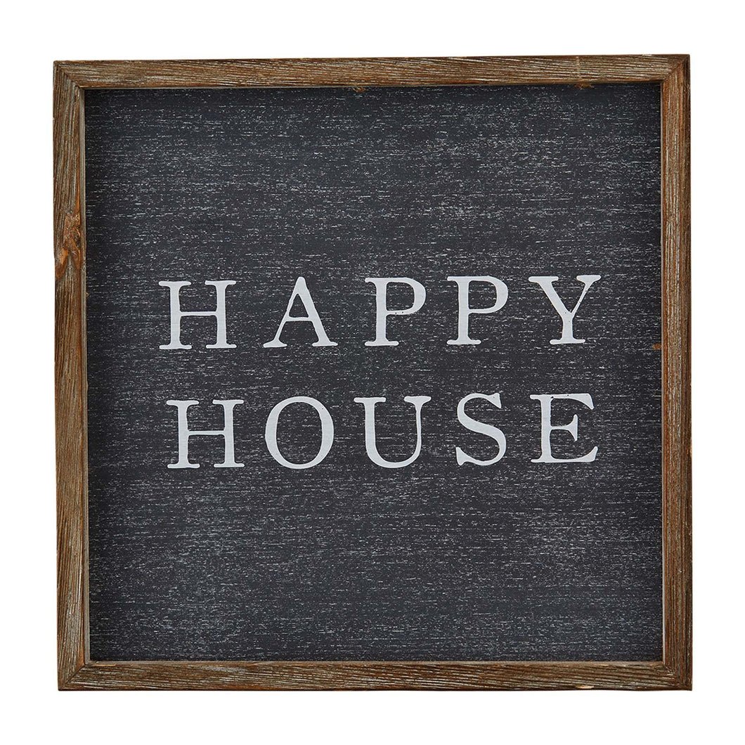 Home is where the heart is...so why not make it HAPPY!  This farmhouse style painted wood plaque with printed 