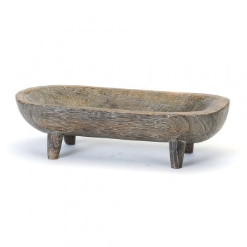 Rustic wooden dough bowls have become an ideal home accessory as a setting for tabletop displays.  And these beautiful pieces are no exception.  Add candles, greenery, prayer beads, etc.  Anything goes.  You will get a lot of compliments.  Dimensions: 16L 7W 4H