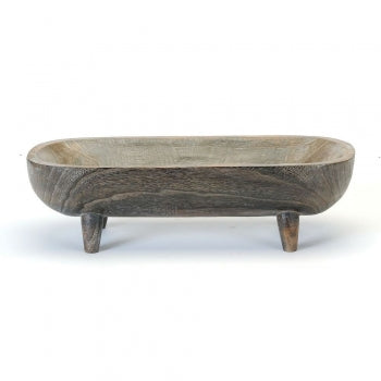 Rustic wooden dough bowls have become an ideal home accessory as a setting for tabletop displays.  And these beautiful pieces are no exception.  Add candles, greenery, prayer beads, etc.  Anything goes.  You will get a lot of compliments.  Dimensions: 19.5L 8.5W 5.5H